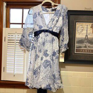 A.B.S. Collection I Silk floral patterned midi dress in blue and white I Size 6